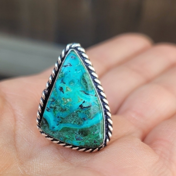 🩵Crysocolla Malachite Gemstone Ring Sterling Silver 925 Stamped - Picture 1 of 5